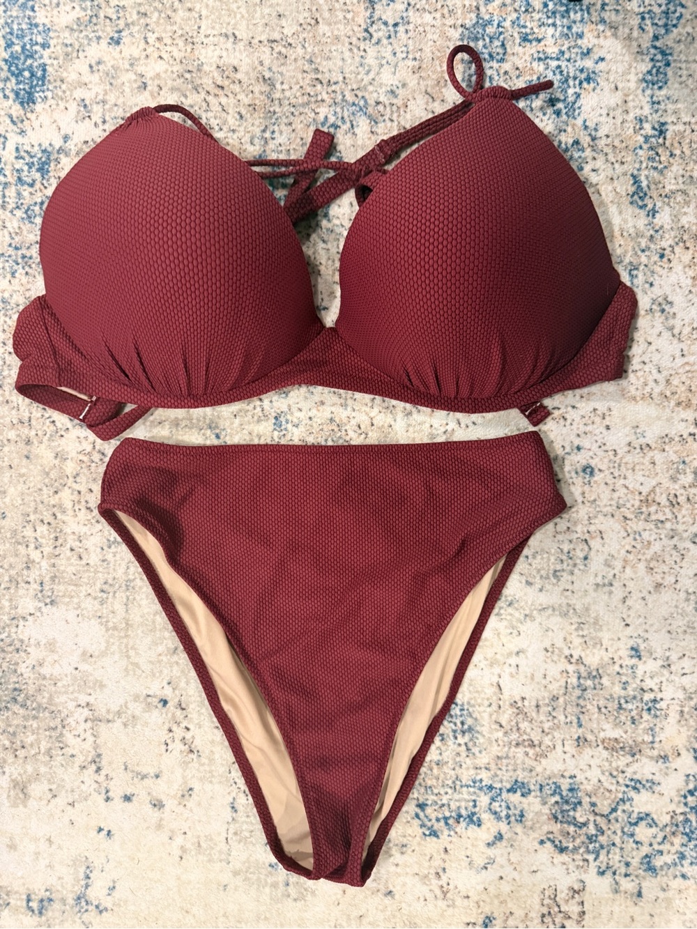 Shade & Shore Textured Wine-Red Bikini Set